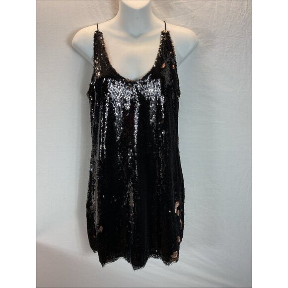 Intimately Free People Seeing Double Sequin Dress size M‎ gold black Vegas party - Picture 1 of 9